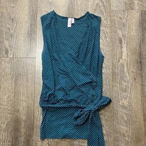 2000s Y2k Sweat Pea Teal Polka Dot Babydoll Top‎ Womens Size Small